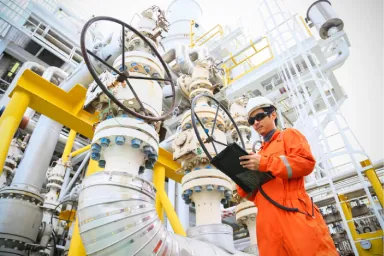 Engineer inspecting an industrial processing facility